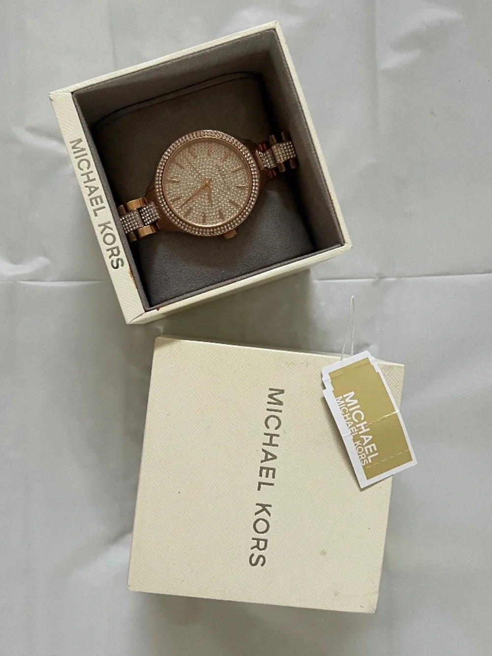 Michael Kors Slim Runway Pave Rose Gold-Tone Watch, Model MK3799